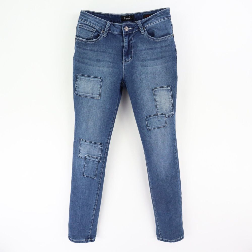 Earl Jean Skinny Jeans Patchwork Design Womens 8 Blue Mid Rise Stretch